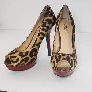 Guess animal print platform peep toe heels